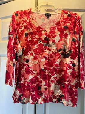 Talbots Red and Pink Floral Three Quarter Sleeve Cardigan